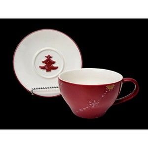 Starbucks Holiday 2006 Cup and Saucer Red Christmas Tree 12 Oz